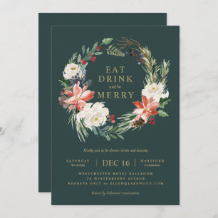 Lush Holiday Wreath Party Invitation