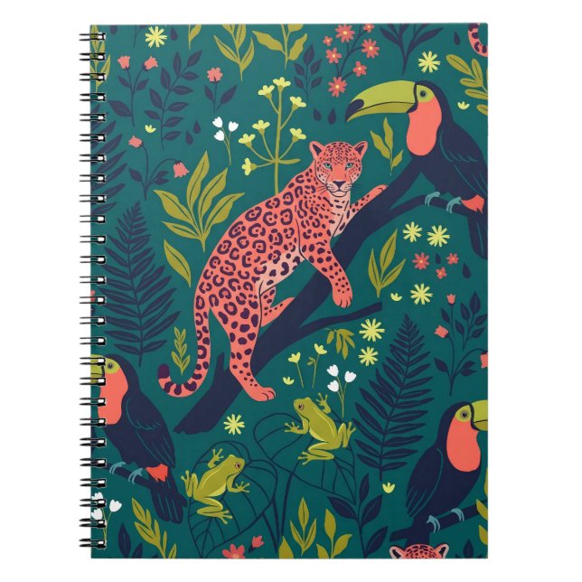  Lush Jungle Animal Pattern Notebook (Front)