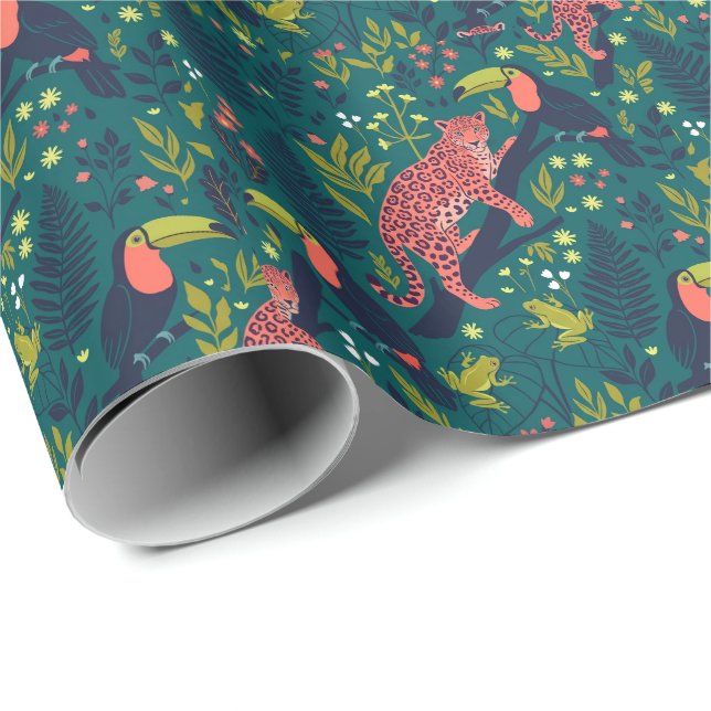  Lush Jungle Animal Pattern Wrapping Paper (Roll Corner)