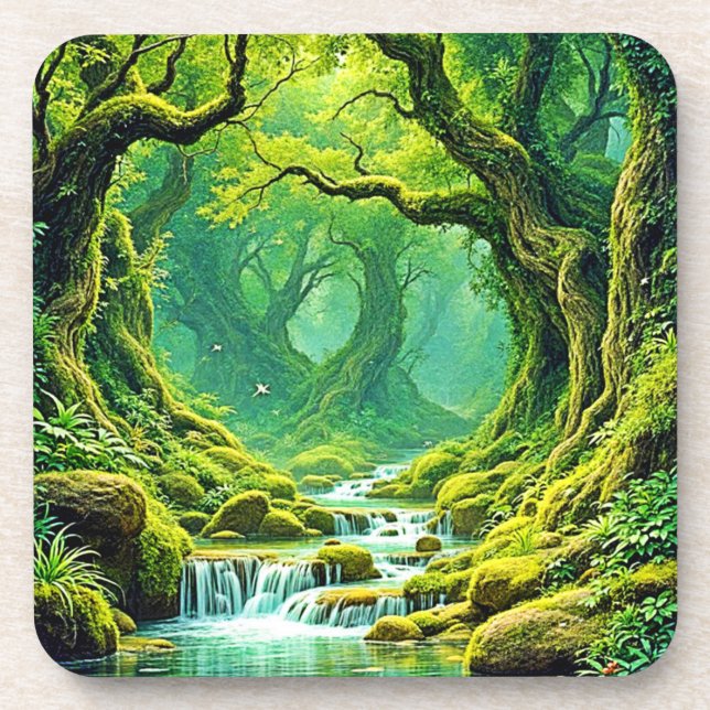 Lush Jungle Waterfall Bliss Coaster (Front)