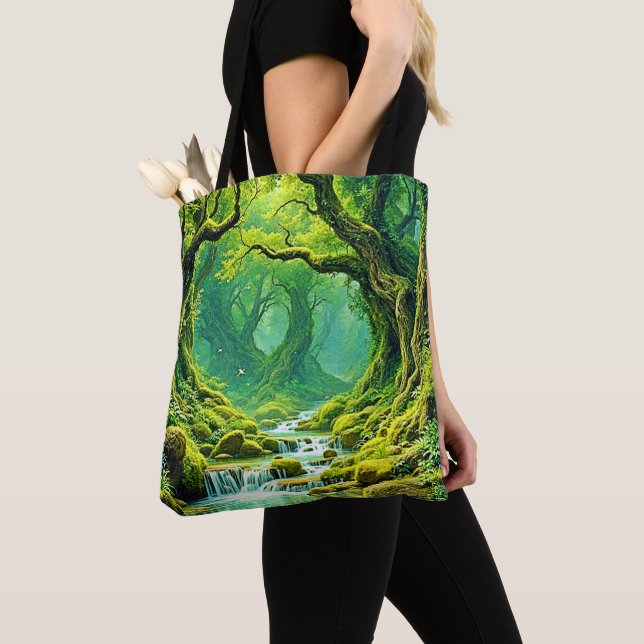 Lush Jungle Waterfall Bliss Tote Bag (Close Up)