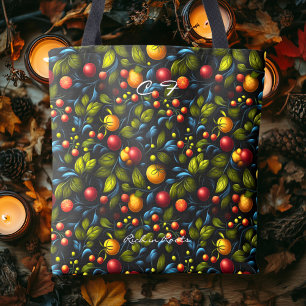 Lush Khokhloma Fruit and Floral Pattern Tote Bag
