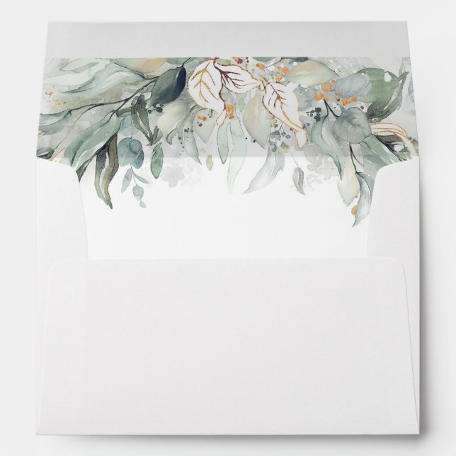 Lush Leafy Boho Botanical Greenery Elegant Envelope (Back (Bottom))
