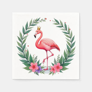 Lush Leafy   Elegant Pink Flamingo Crown Tropical Napkin