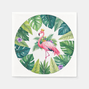 Lush Leafy Elegant Pink Flamingo Crown Tropical Napkin
