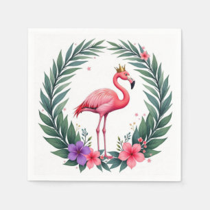 Lush Leafy   Elegant Pink Flamingo Crown Tropical Napkin