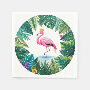 Lush Leafy   Elegant Pink Flamingo Crown Tropical Napkin