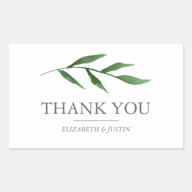 Lush Leaves Elegant Watercolor Thank You Favour Rectangular Sticker (Front)