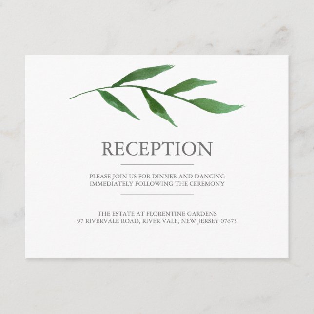 Lush Leaves Elegant Watercolor Wedding Reception Enclosure Card (Front)