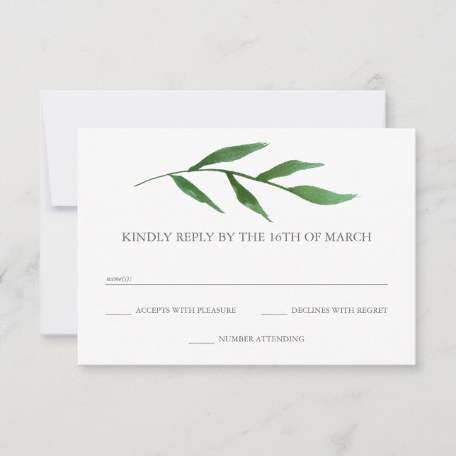 Lush Leaves Elegant Watercolor Wedding RSVP (Front)