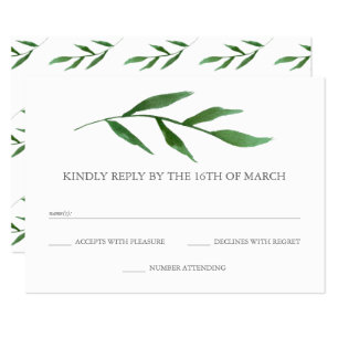 Lush Leaves Elegant Watercolor Wedding RSVP Card