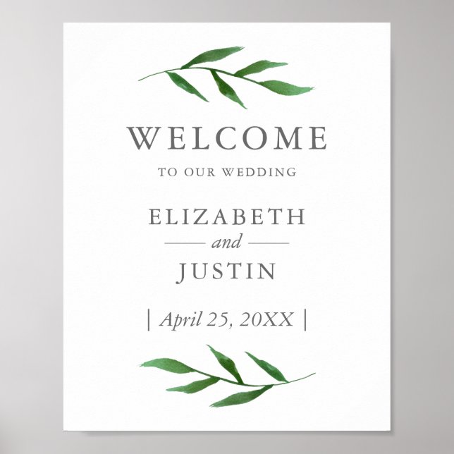 Lush Leaves Elegant Watercolor Wedding Sign (Front)
