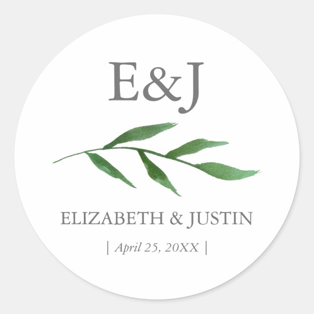Lush Leaves Elegant Watercolor Wedding Sticker (Front)