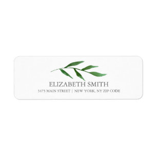 Lush Leaves Elegant Watercolor White Return Address Label