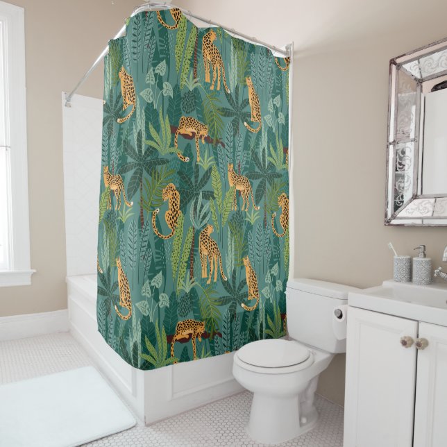 Lush Leopard Jungle Shower Curtain (In Situ)