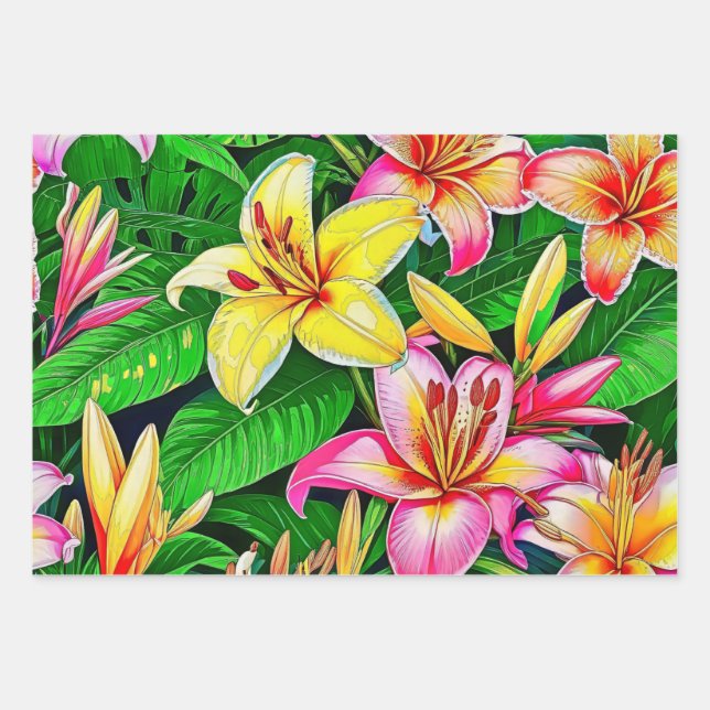 Lush Lilies in Full Bloom Wrapping Paper Sheet (Front)