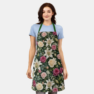 Lush Magnolia Floral Botanical Illustration Apron