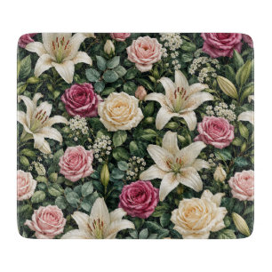 Lush Magnolia Floral Botanical Illustration Cutting Board