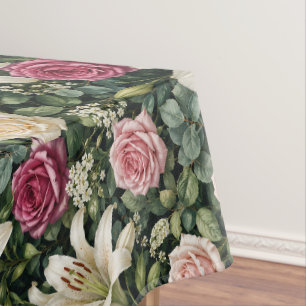 Lush Magnolia Floral Botanical Illustration Tablecloth