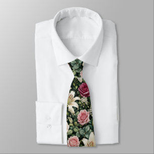 Lush Magnolia Floral Botanical Illustration Tie