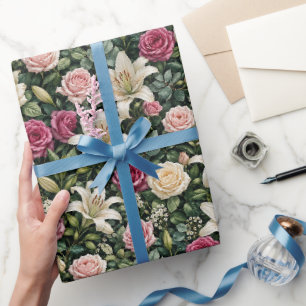 Lush Magnolia Floral Botanical Illustration Wrapping Paper