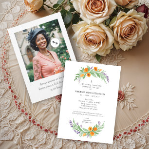 Lush Minimalist Floral Oval Effect Photo Funeral Invitation