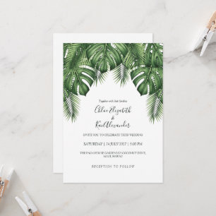  Lush Modern Palm Leaf Hawaiian Wedding Invitation