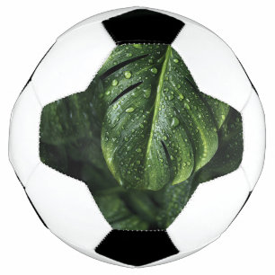 Lush Monstera Leaves with Morning Dew Drops Soccer Ball
