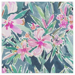 LUSH OLEANDER Tropical Watercolor Floral Fabric
