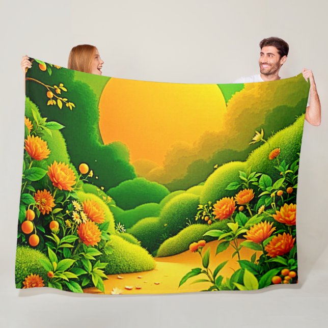 Lush Orange Garden Art Fleece Blanket (In Situ)