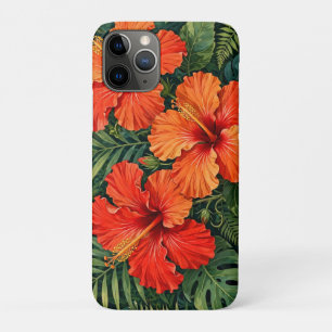 Lush Orange Hibiscus Jungle Flowers Tropical iPhone 11 Pro Case