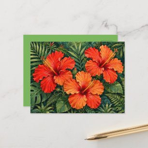 Lush Orange Hibiscus Jungle Flowers Tropical Postcard