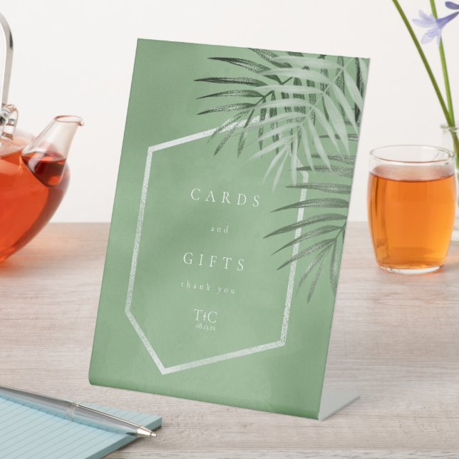 Lush Palm Leaf Cards & Gifts Moss Green ID956 Pedestal Sign (In SItu)