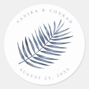Lush Palm Leaf Wedding Blue ID956 Classic Round Sticker