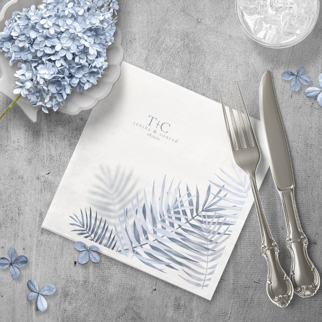 Lush Palm Leaf Wedding Blue/Wht ID956 Napkin (Creator Uploaded)