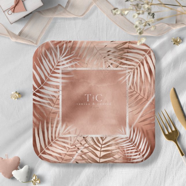 Lush Palm Leaf Wedding Frame Terra Cotta ID956 Paper Plate (Creator Uploaded)
