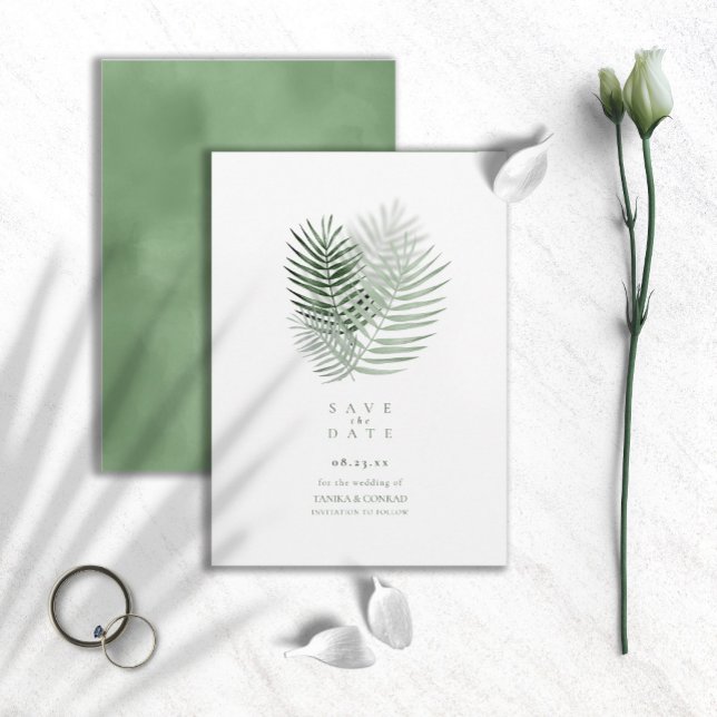 Lush Palm Leaf Wedding Moss Green ID956 Save The Date (Creator Uploaded)