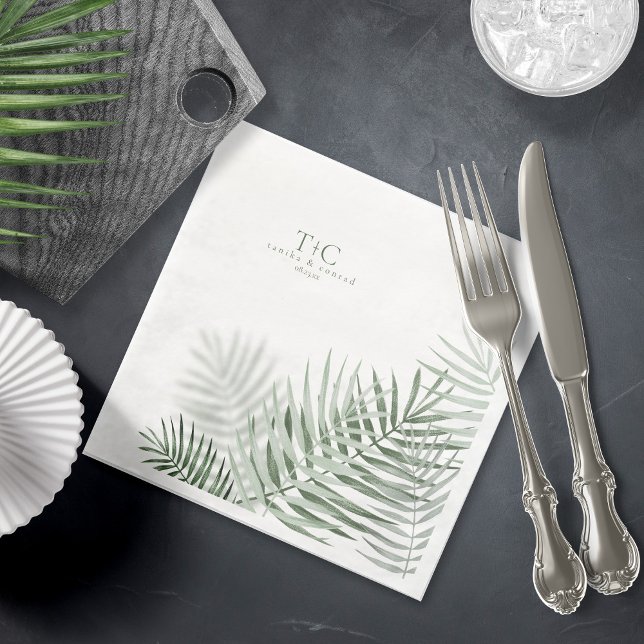 Lush Palm Leaf Wedding Moss Green/Wht ID956  Napkin (Creator Uploaded)