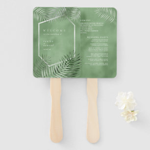 Lush Palm Leaf Wedding Program Moss Green ID956 Hand Fan