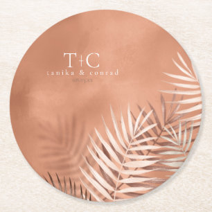 Lush Palm Leaf Wedding Terra Cotta ID956 Round Paper Coaster