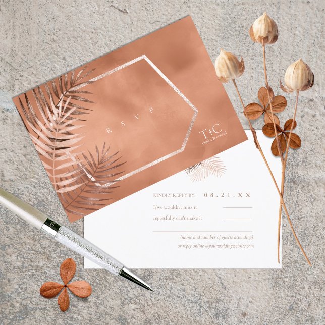 Lush Palm Leaf Wedding Terra Cotta ID956 RSVP Card (Creator Uploaded)