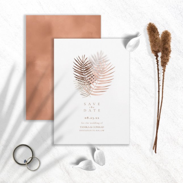 Lush Palm Leaf Wedding Terra Cotta ID956 Save The Date (Creator Uploaded)
