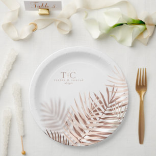 Lush Palm Leaf Wedding Terra Cotta/Wht ID956 Paper Plate
