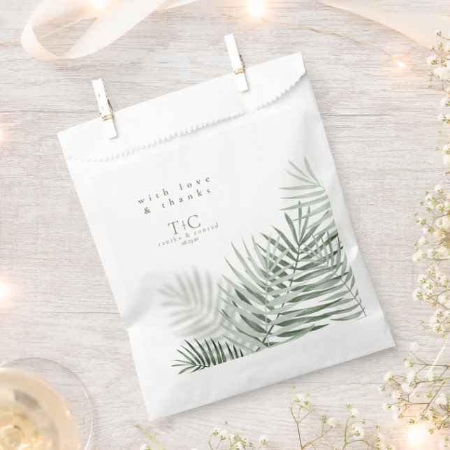 Lush Palm Leaf Wedding Thanks Green/Wht ID956  Favour Bag (Clipped)