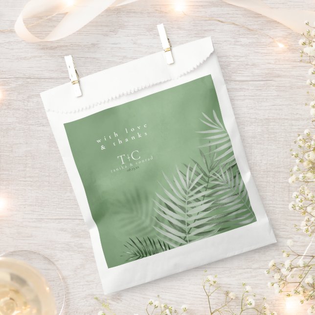 Lush Palm Leaf Wedding Thanks Moss Green ID956 Favour Bag (Clipped)