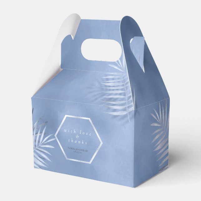 Lush Palm Leaf Wedding Thanks Windsor Blue ID956 Favour Box (Front Side)