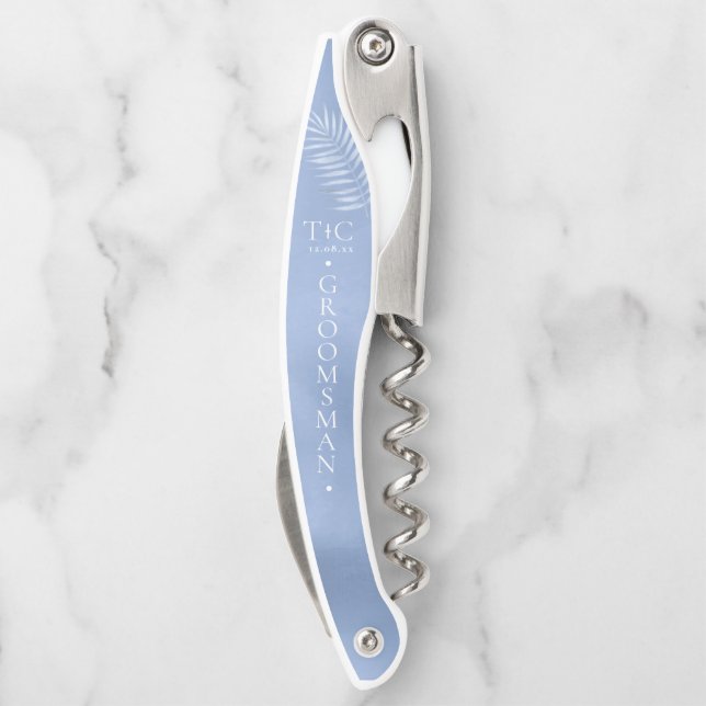 Lush Palm Leaf Wedding Windsor Blue ID956 Corkscrew (Back)