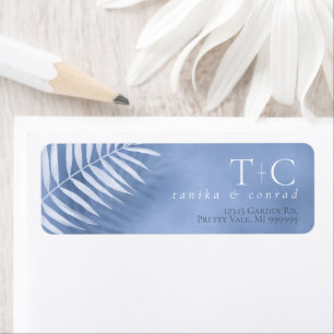 Lush Palm Leaf Wedding Windsor Blue ID956 Return Address Label