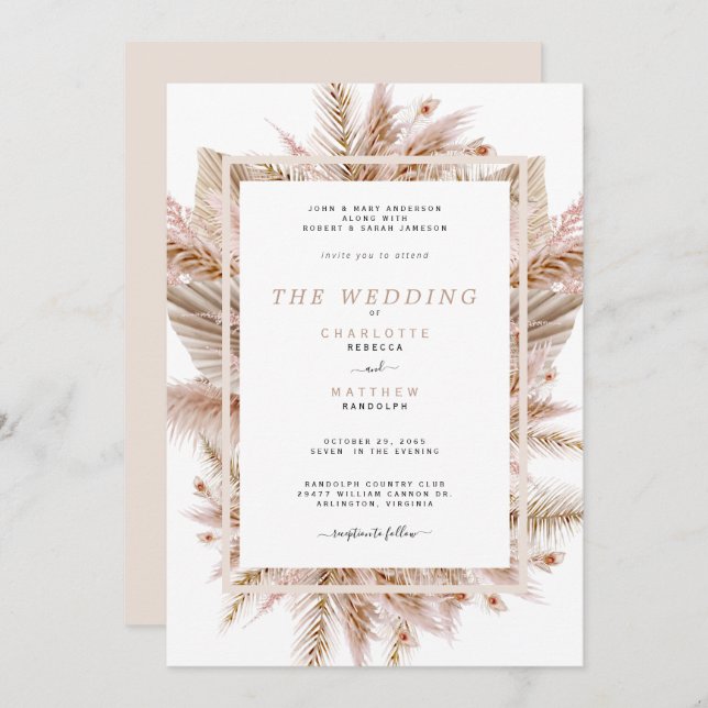 Lush Pampas Beige Both Sets Parents Wedding II Invitation (Front/Back)