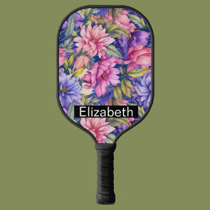 Lush Pink and Purple Flowers Personalized Pickleball Paddle